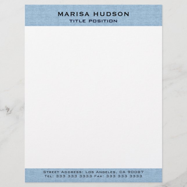 Light blue Linen Fabric Texture Custom Letterhead (Front)