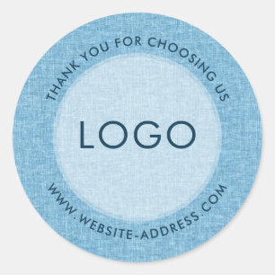 Light blue linen texture personalised text classic round sticker