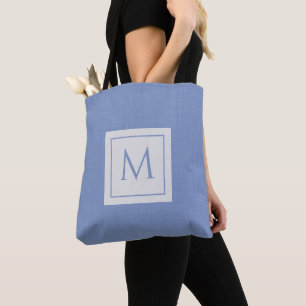 Light blue linen texture with custom monogram tote bag