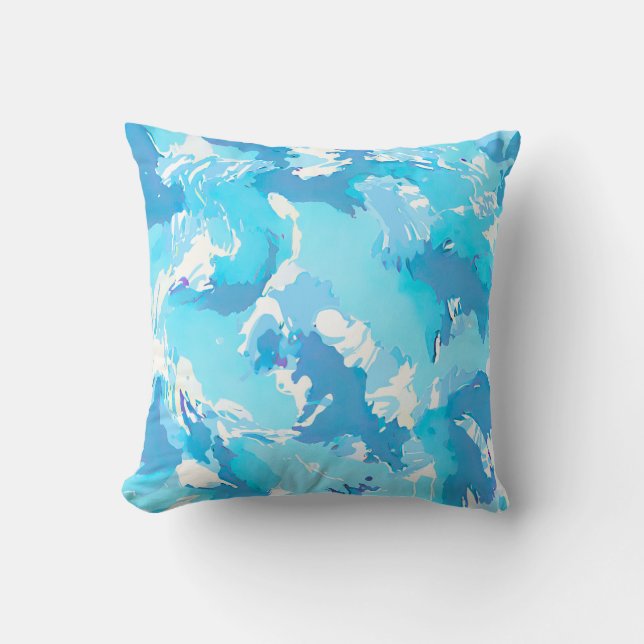 Light blue liquid abstract pattern and white  cushion (Front)