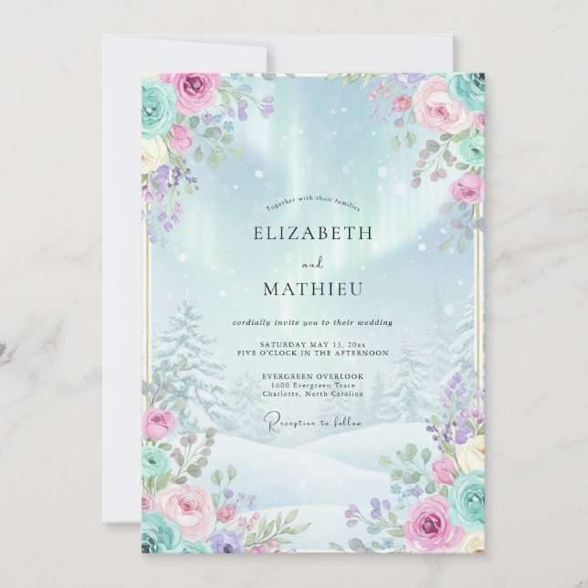 Light Blue Magical Winter Woodland Wedding Invitation (Front)