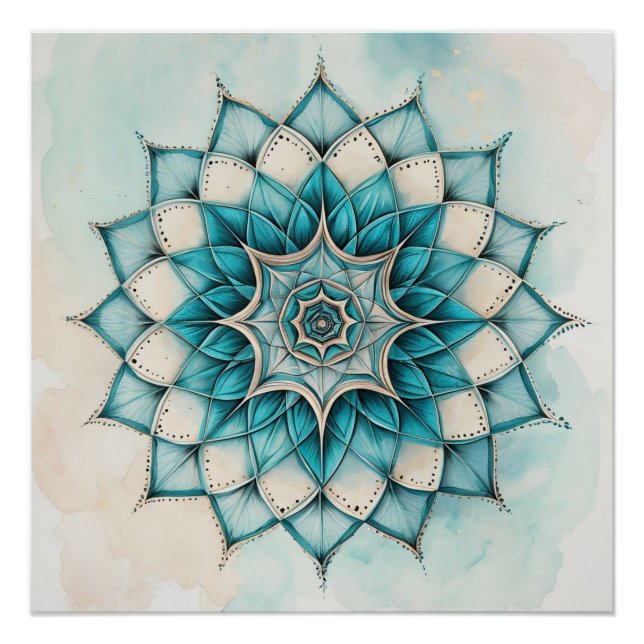 Light Blue Mandala Design Poster (Front)