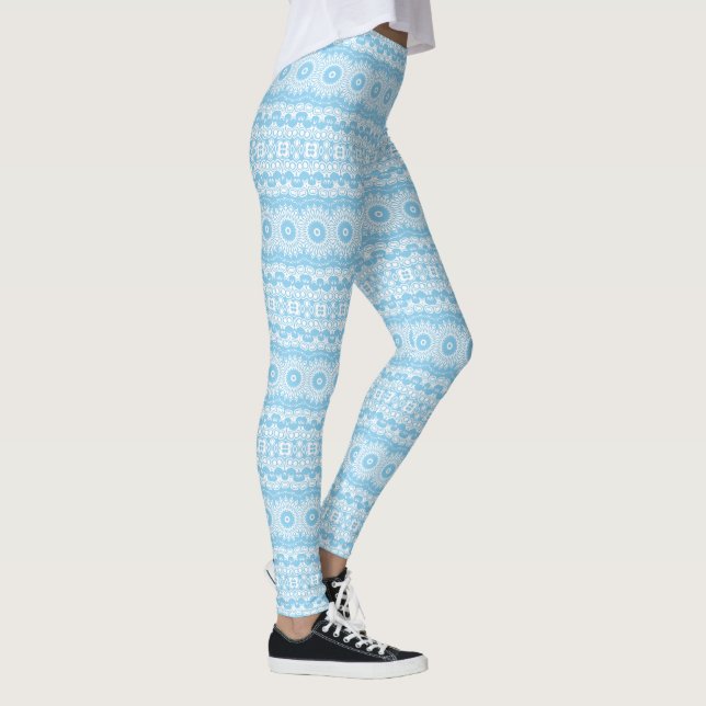 Light Blue Mandala Pattern Design Leggings (Right)