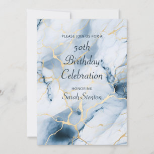 Light Blue Marble 50th Birthday Invitation