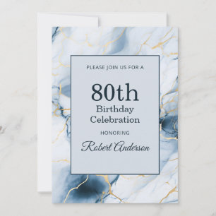 Light Blue Marble 80th Birthday Invitation
