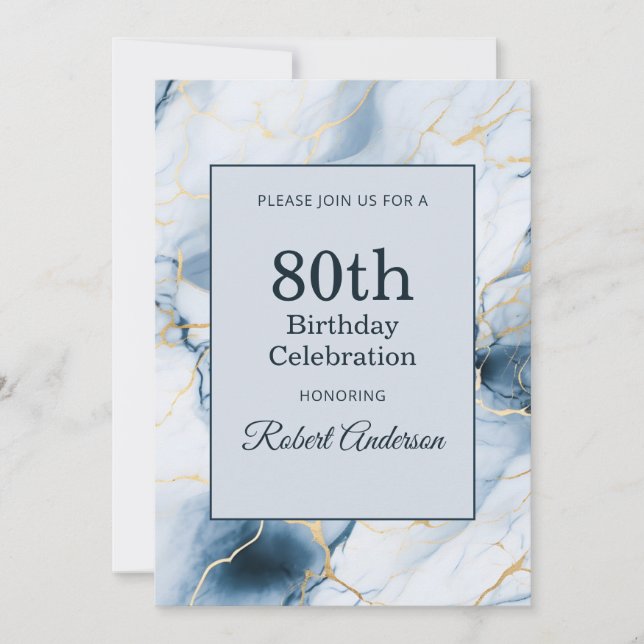 Light Blue Marble 80th Birthday Invitation (Front)