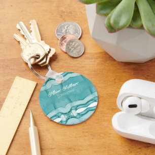 Light Blue Marble Elegant Modern Pattern Key Ring