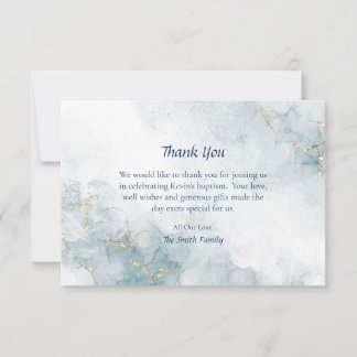 Light Blue Marble Gold Glitter Orthodox Baptism  T Thank You Card