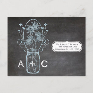 Light Blue Mason Jar Chalkboard Wedding Postcard