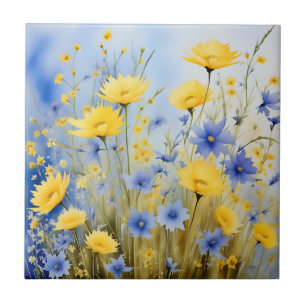 Light Blue Meadow with Delicate Wildflowers Tile