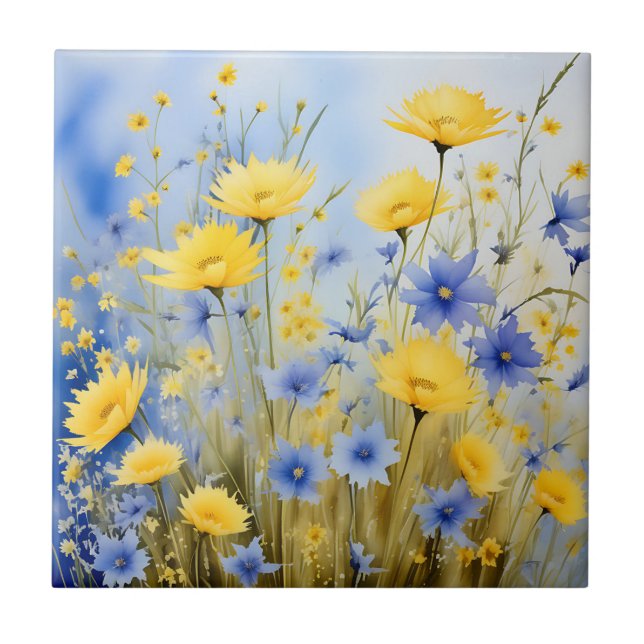 Light Blue Meadow with Delicate Wildflowers Tile (Front)
