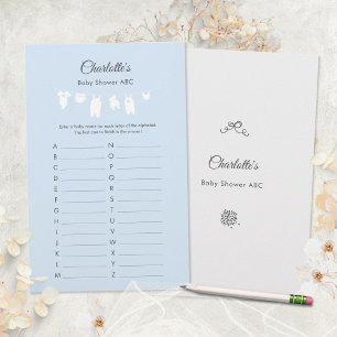 Light Blue Minimalist Baby Boy Shower ABC Game