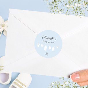 Light Blue Minimalist Baby Boy Shower Classic Round Sticker