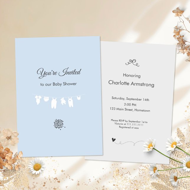 Light Blue Minimalist Baby Boy Shower Invitation (Light Blue Minimalist Baby Boy Shower Invitation ©Susanne Sachers - Sunny Mind 🌞)