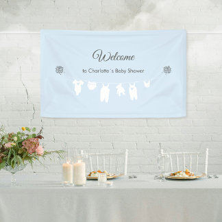 Light Blue Minimalist Baby Boy Shower Welcome Banner