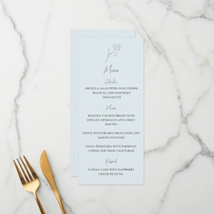 Light Blue Minimalist Flower Monogram Wedding Menu