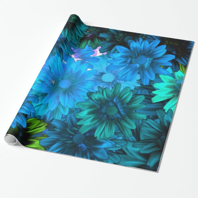 Light blue modern floral pattern wrapping paper (Unrolled)