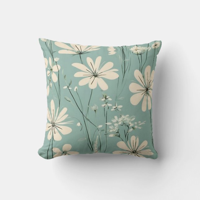 Light Blue Modern Flowers Cushion (Front)