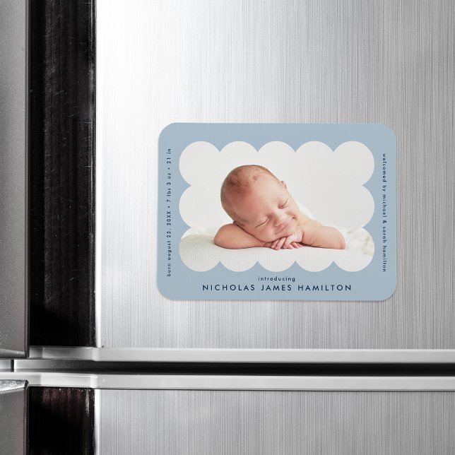 Light Blue Modern Scalloped Birth Announcement Magnet (Creator Uploaded)