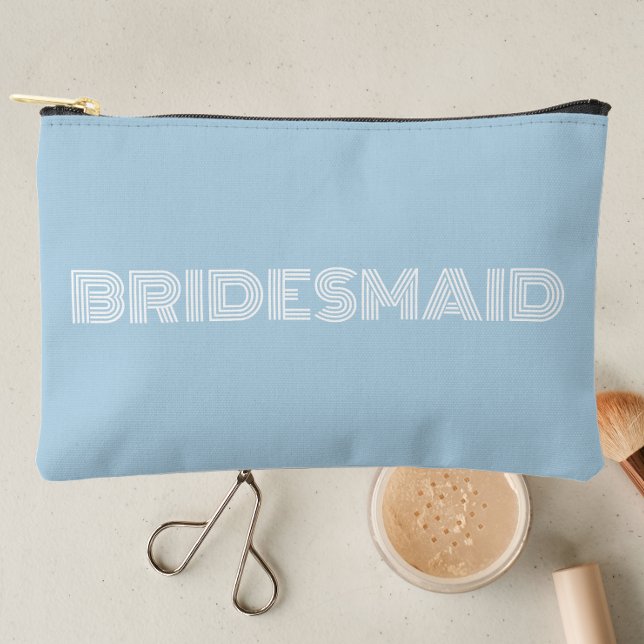 Light Blue Modern Typography Bridesmaid Accessory Pouch (In Situ Makeup)