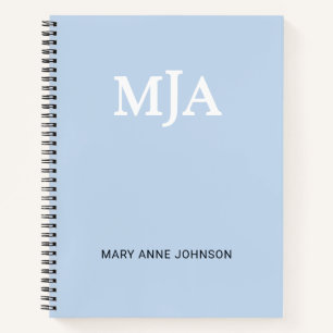 Light Blue Monogram 3 three letter Initials Modern Notebook