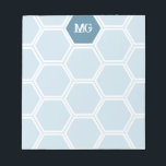 Light Blue Monogram Hexagon Honey Comb Pattern Notepad<br><div class="desc">Monogrammed notepad in light blue with your initials in a rustic distressed font. Honey comb notepad personalised with your initials in white against a blue hexagon.</div>