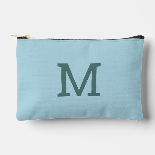 Light Blue Monogram Initial Accessory Makeup Bag (Front)