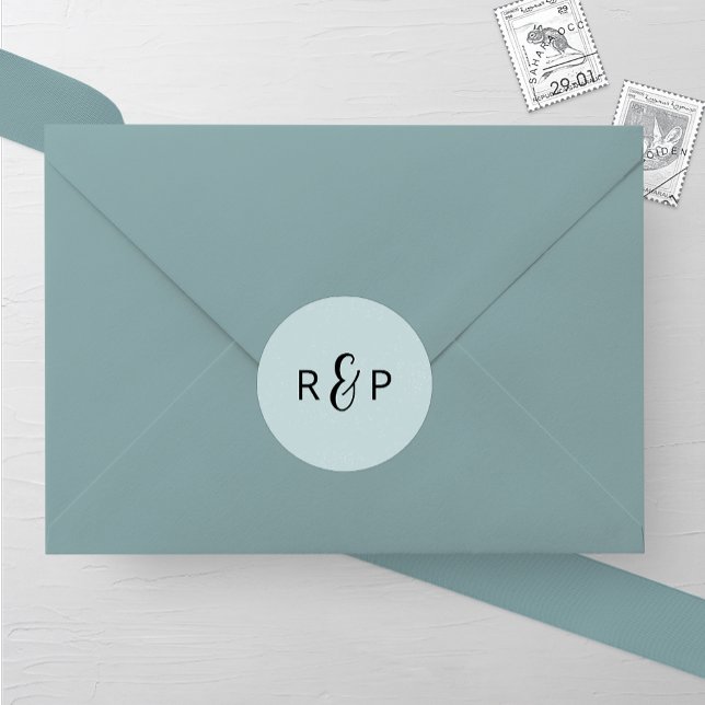 Light Blue Monogram Wedding Classic Round Sticker (Creator Uploaded)