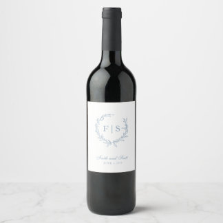 Light Blue Monogram Wreath Wine Label