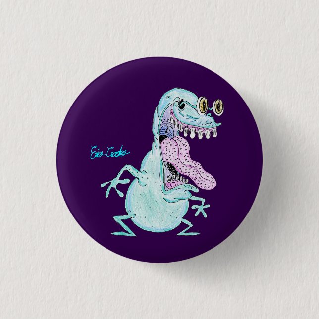 light blue monster alien cartoon 3 cm round badge (Front)
