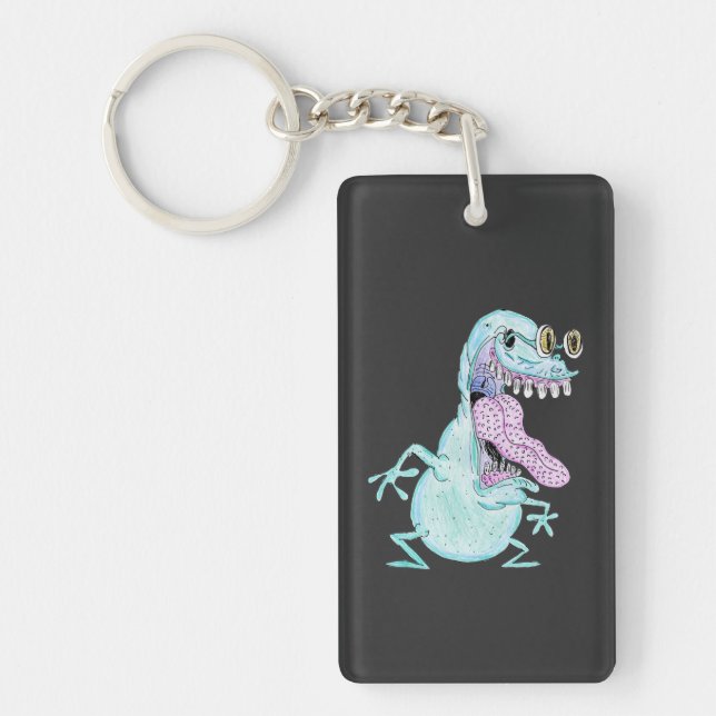 light blue monster alien cartoon key ring (Front)