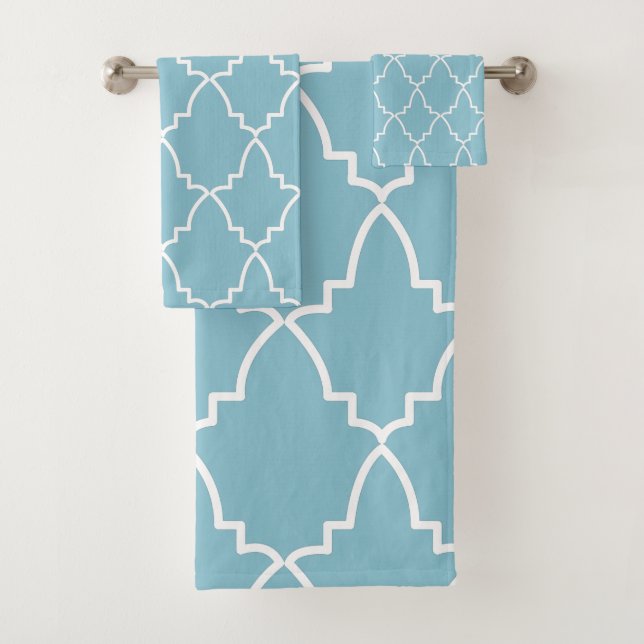 Light Blue Moroccan Lattice Pattern  Bath Towel Set (Insitu)