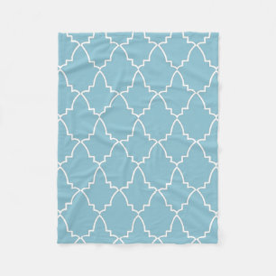 Light Blue Moroccan Lattice Pattern Fleece Blanket