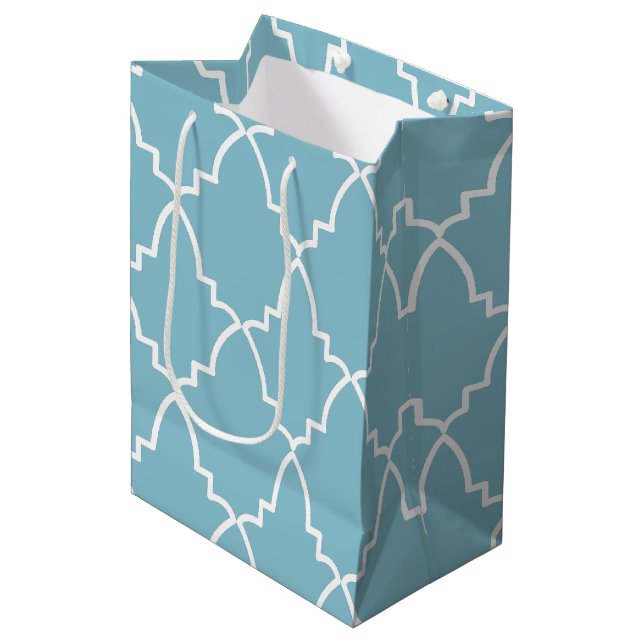 Light Blue Moroccan Lattice Pattern  Medium Gift Bag (Front Angled)
