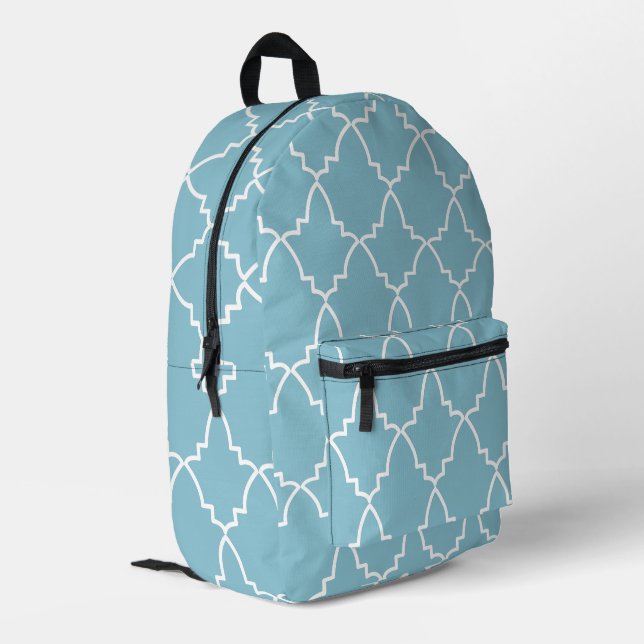 Light Blue Moroccan Lattice Pattern Printed Backpack (Back Corner Left)