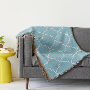 Light Blue Moroccan Lattice Pattern Throw Blanket