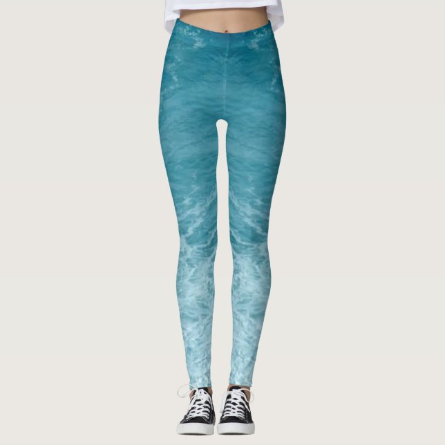 Light Blue Music Ocean Waves Inspirational Leggings (Front)