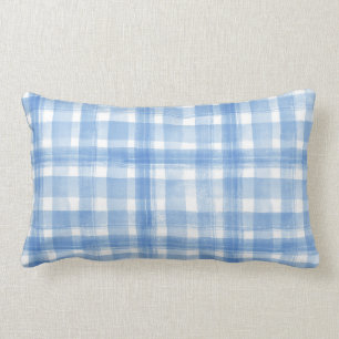 Light Blue n White Watercolor Gingham Chequered Lumbar Cushion