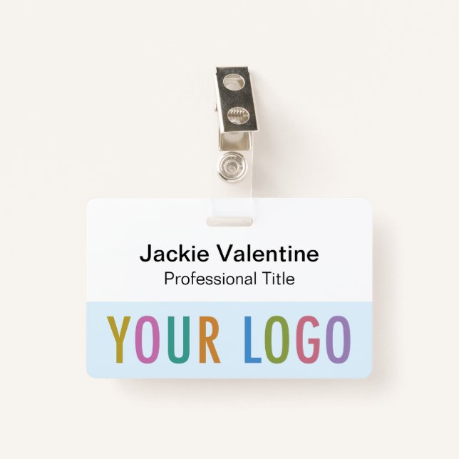 Light Blue Name Badge with Clip Reel or Lanyard ID Badge (Front with Clip)