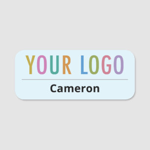 Light Blue Name Tag Pin with Logo Rounded Corners