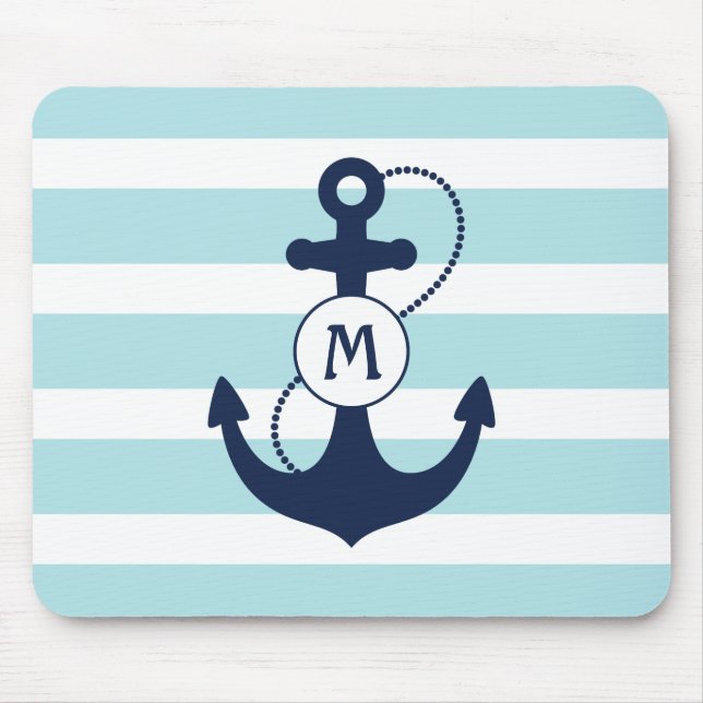 Light Blue Nautical Anchor Monogram Mouse Pad (Front)