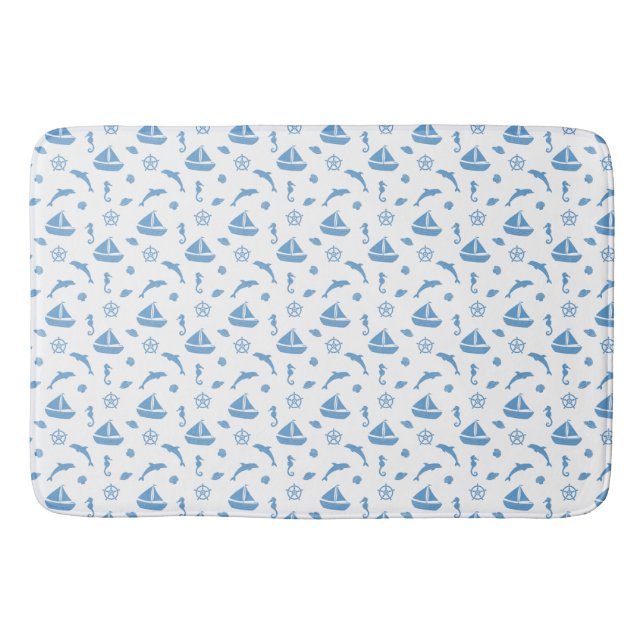 Light Blue Nautical Design Bath Mat Bathroom (Front)