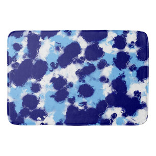 Light Blue, Navy and White Abstract Bath Mat