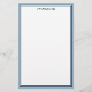 Light Blue & Navy Blue Borders Add Your Name Stationery