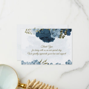light blue navy blue flowers botanical wedding thank you card