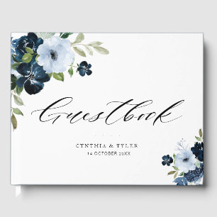 light blue navy floral wedding guestbook