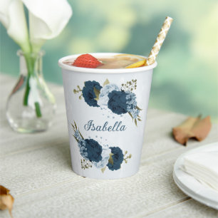 light blue navy flowers paper cups