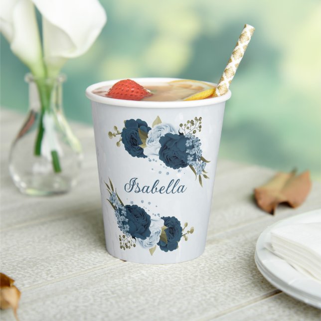 light blue navy flowers  paper cups (Insitu)
