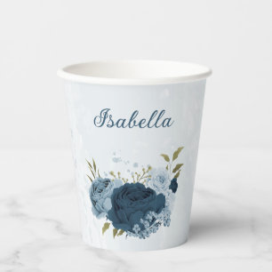 light blue navy flowers  paper cups