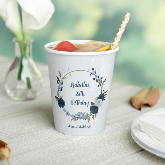 light blue navy flowers  paper cups (Insitu)